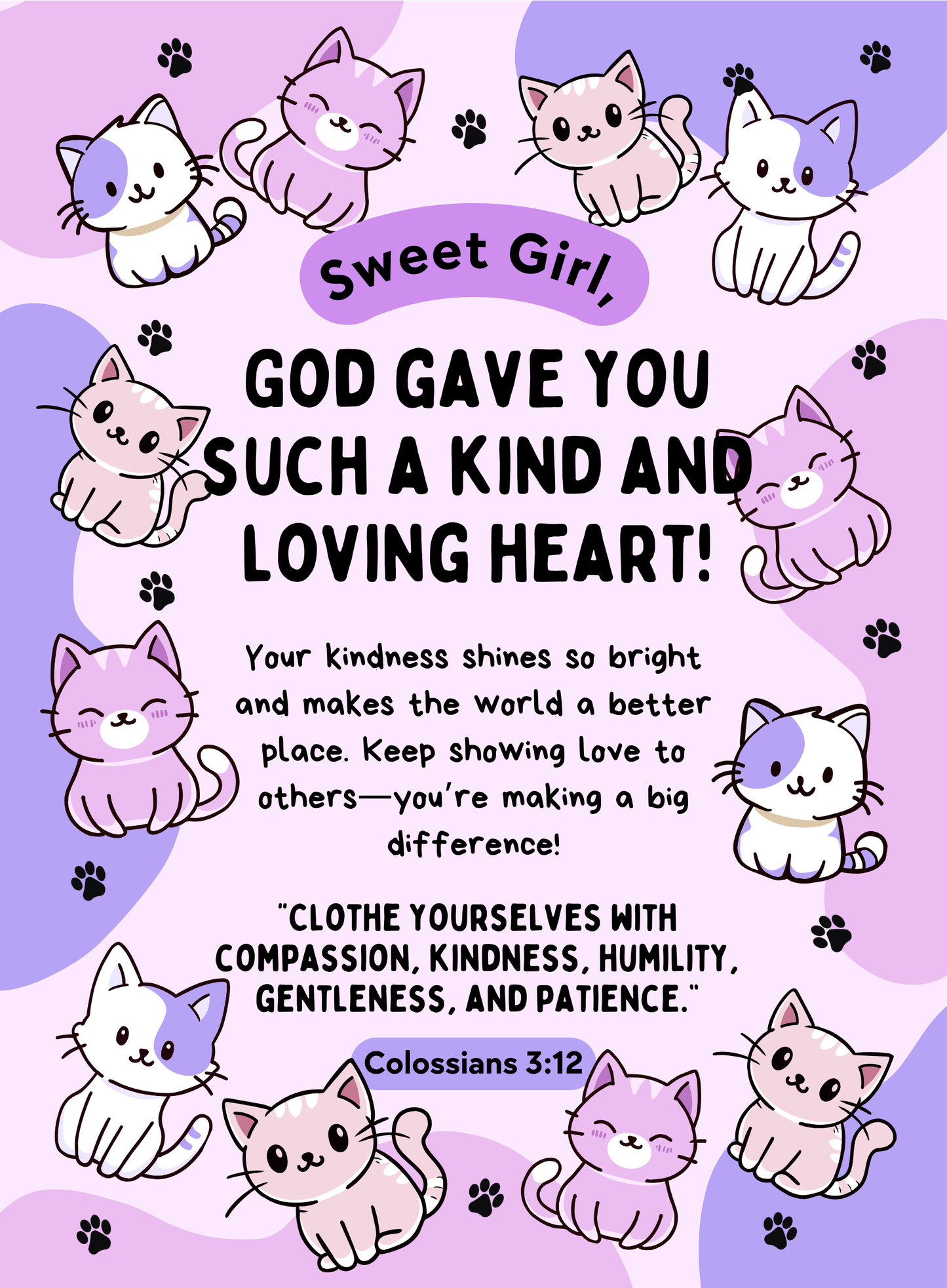 RPS Love Notes Bundle, Girls, Front Card 40, Cats, Colossians 3:12