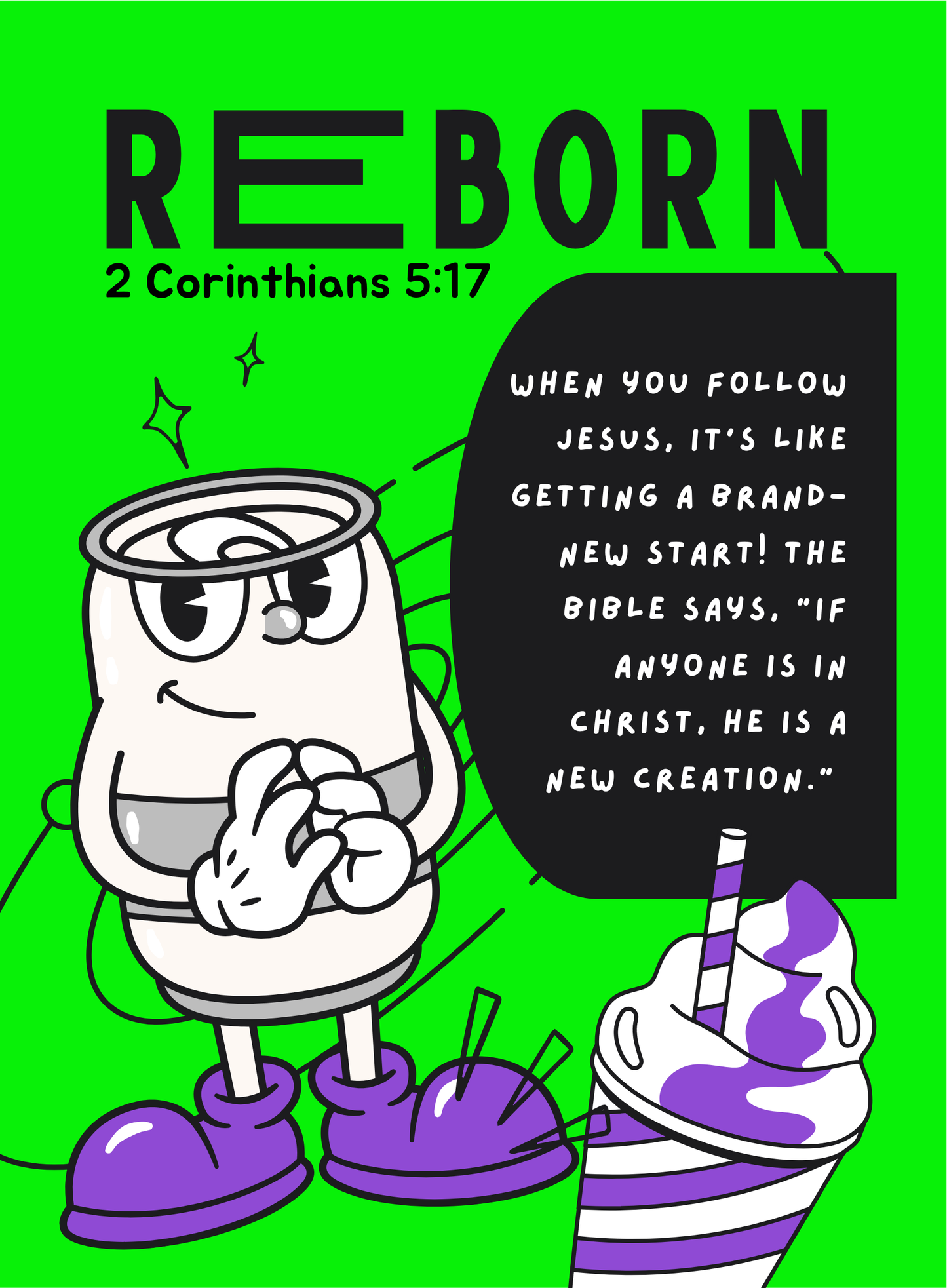 RPS, Rebel Parents Society Love Notes, For Girls, Reborn, Front Green Card, 2 Corinthians 5:17, Food Graphic