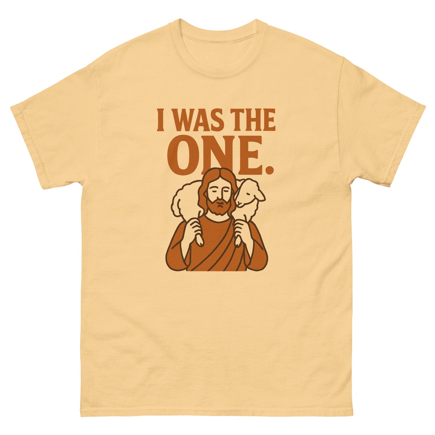 RPS, Jesus carrying a lamb over his shoulders, Title I was The One, Orange print, front side, yellow haze color