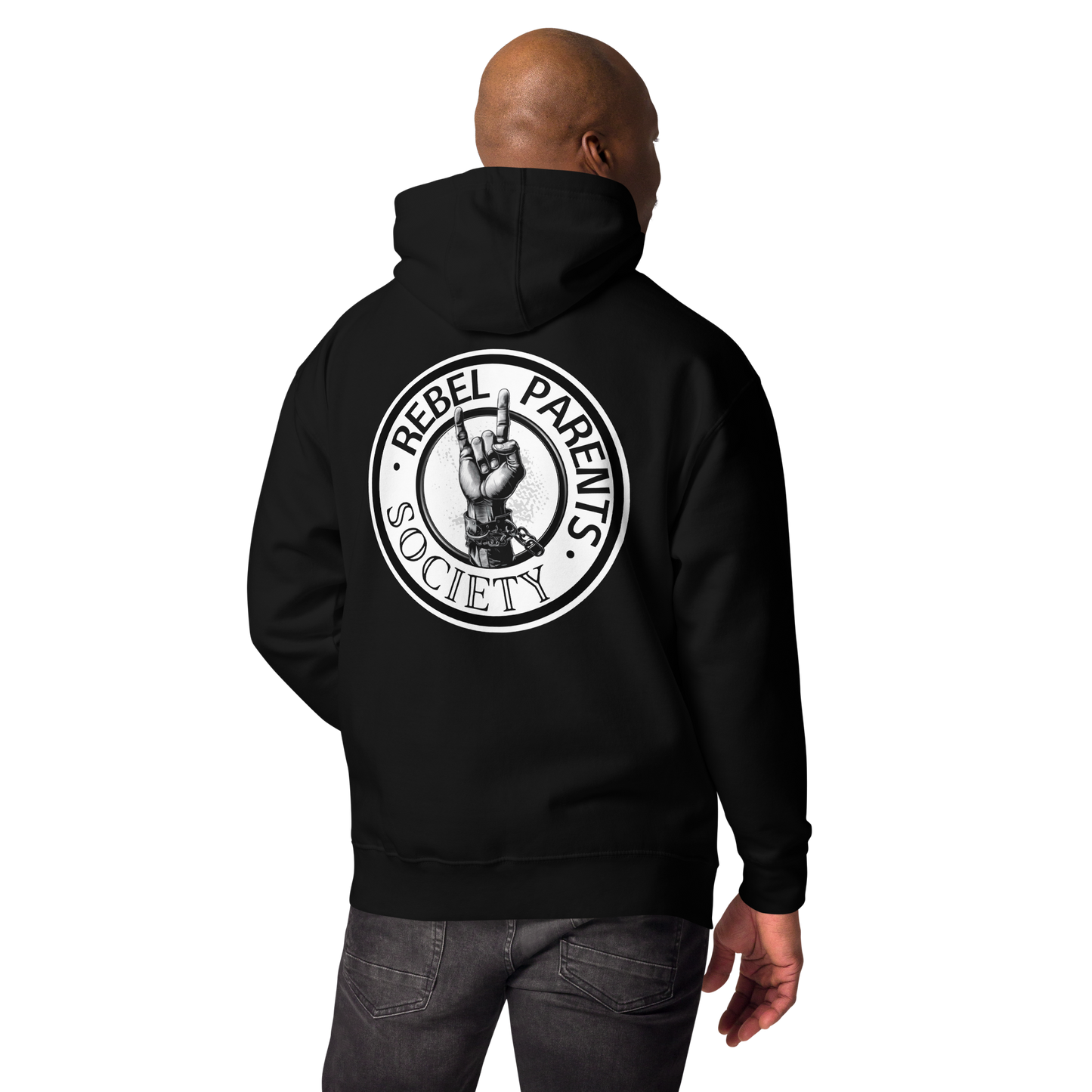 Rebel Parent Society Men's RPS No Compromise Hoodie, Black, Back Side, Male Model