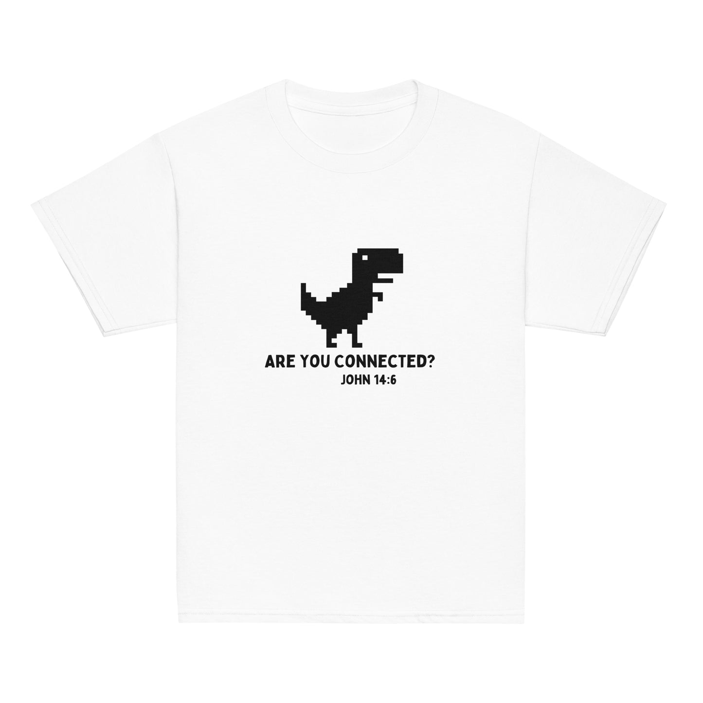 "Are You Connected" Youth T-Shirt, RPS, White, Front, Dinosaur