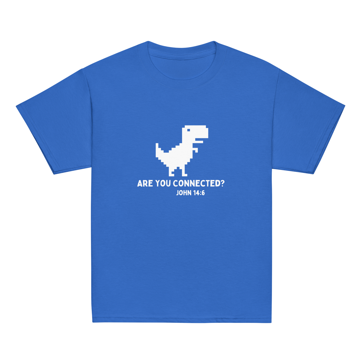 "Are You Connected" Youth T-Shirt, Blue, RPS, Front, Dinosaur