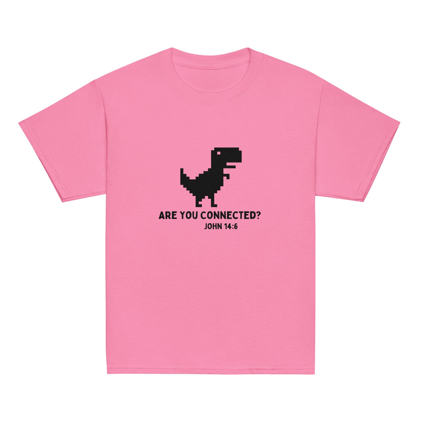 "Are You Connected" Youth T-Shirt, RPS, Pink, Front, Dinosaur