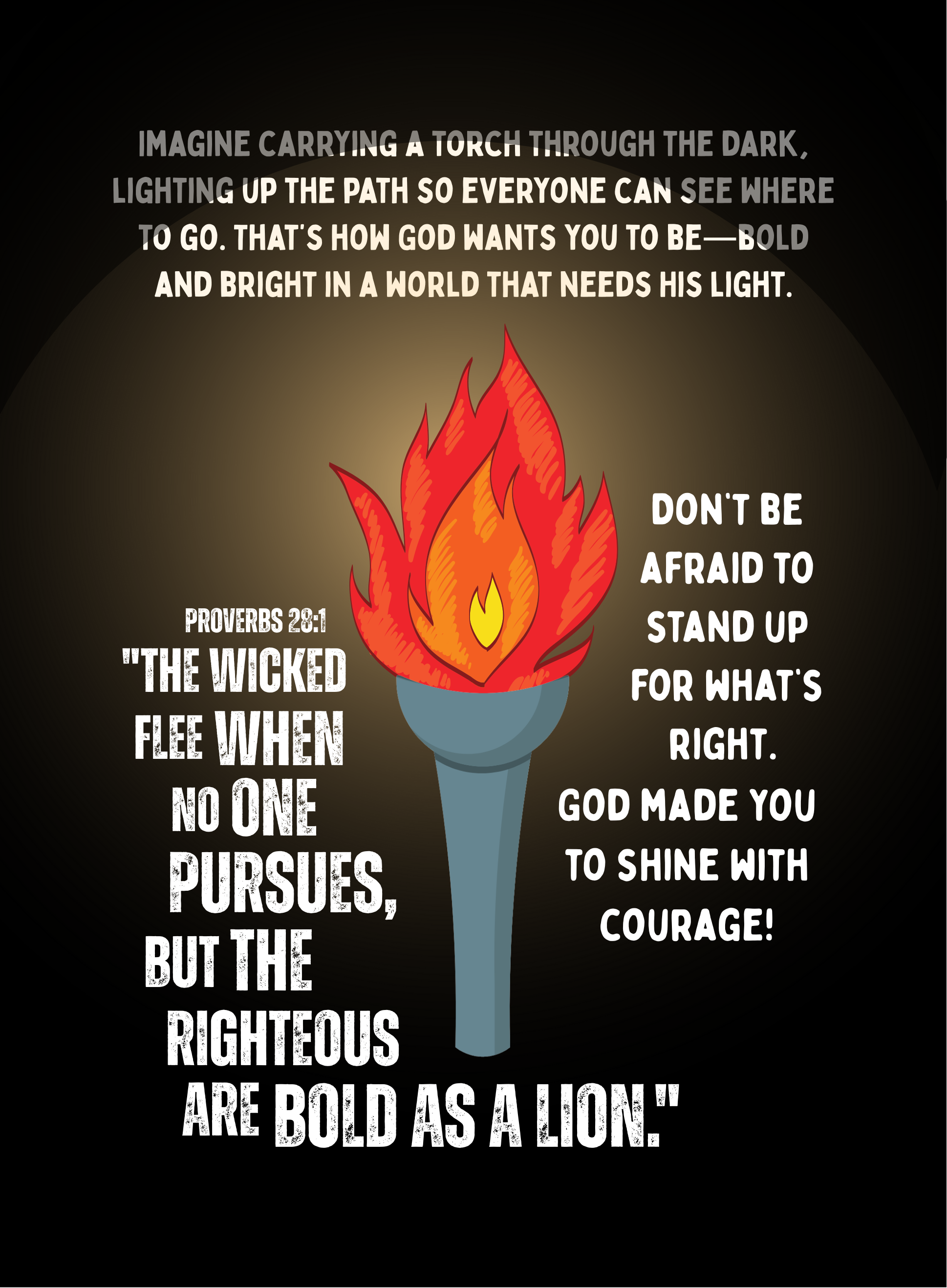 RPS Love Notes, For Boys, Front Card 47, Torch, Proverbs 28:1
