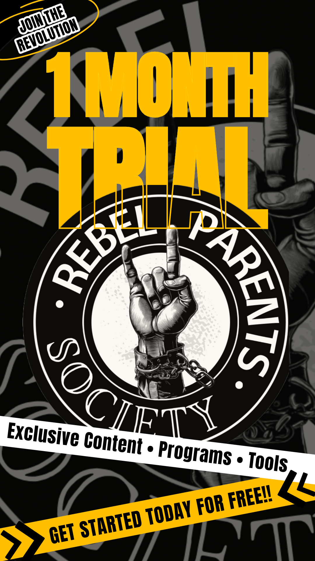 Rebel Parent Society Membership, 1 Month Free Trial, Front Side