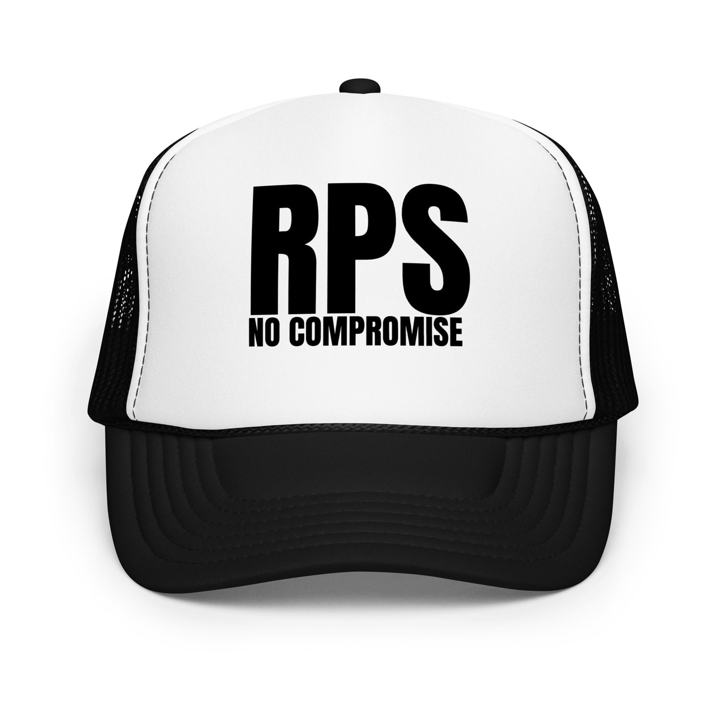 Rebel Parent Society RPS No Compromise Foam Trucker Hat, Black/White, Front Side