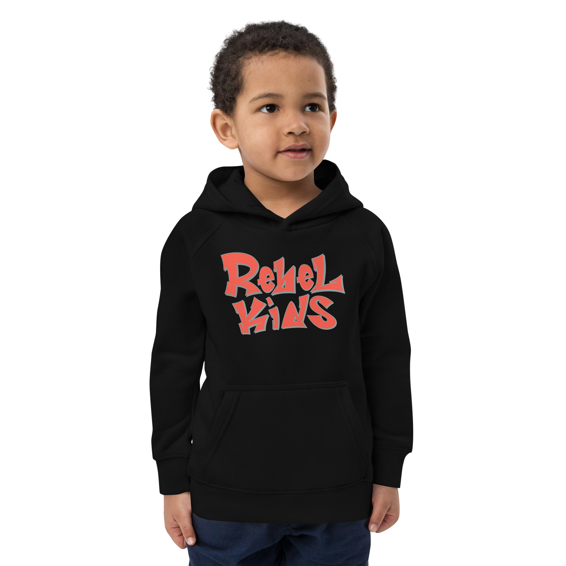 Rebel Parent Society Rebel Kids Hoodie, Black, Front, Boy Model