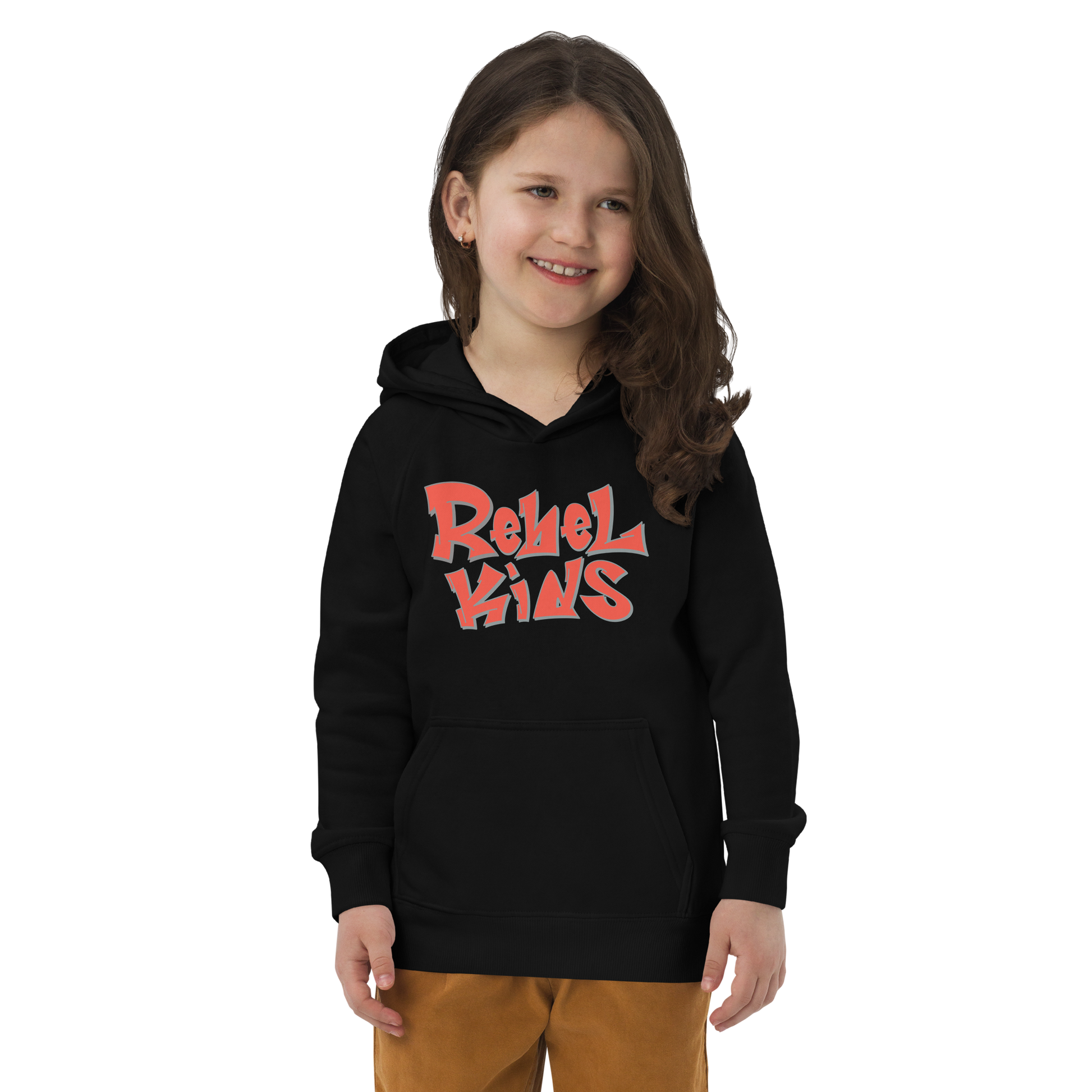 Rebel Parent Society Rebel Kids Hoodie, Black, Front, Girl Model