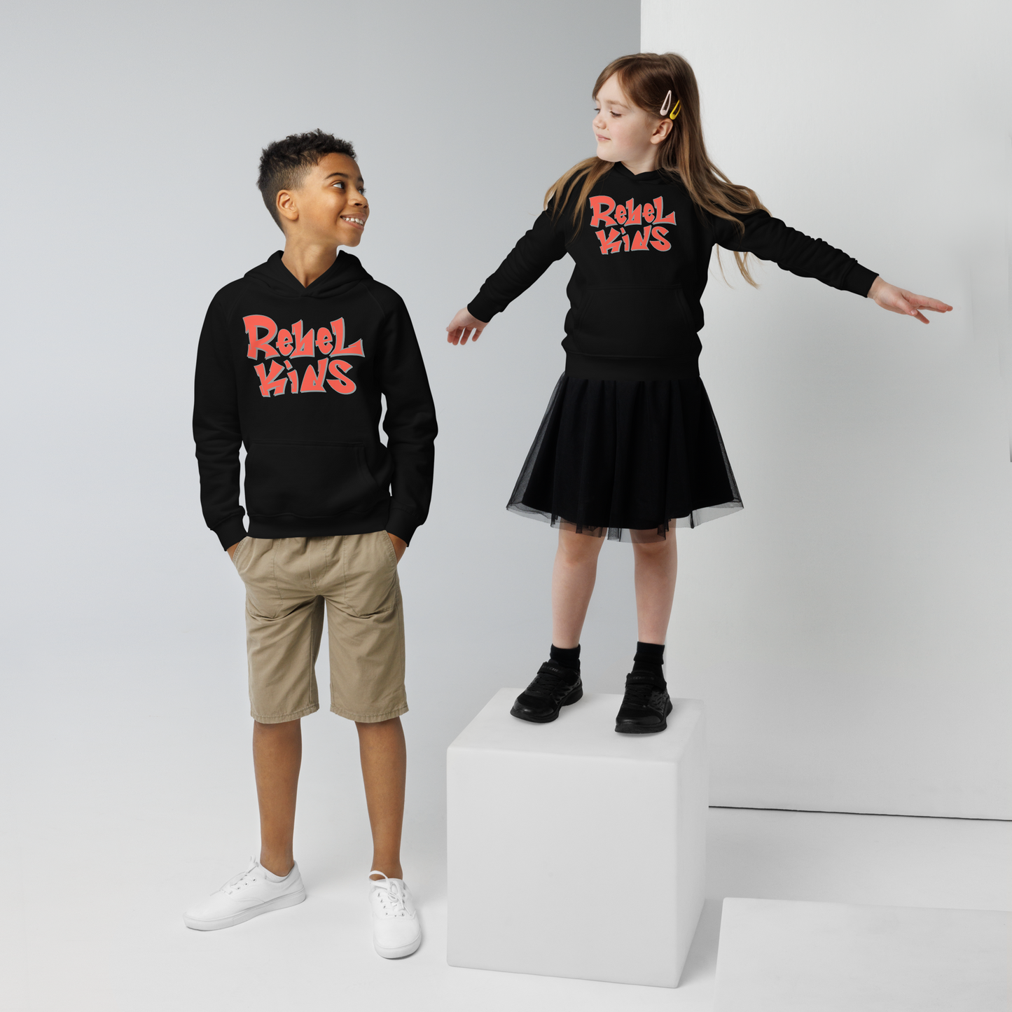 Rebel Parent Society Rebel Kids Hoodie, Black, Front, Boy, Girl