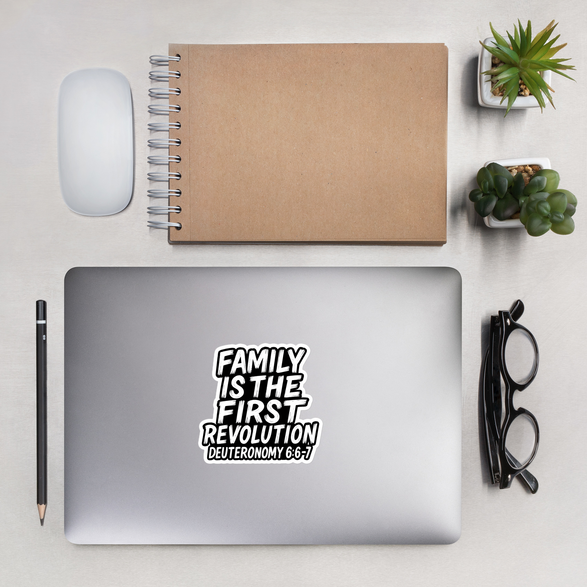 Family Is the First Revolution, Deuteronomy ^:6-7, RPS, Sticker, Black and White logo, medium size, laptop