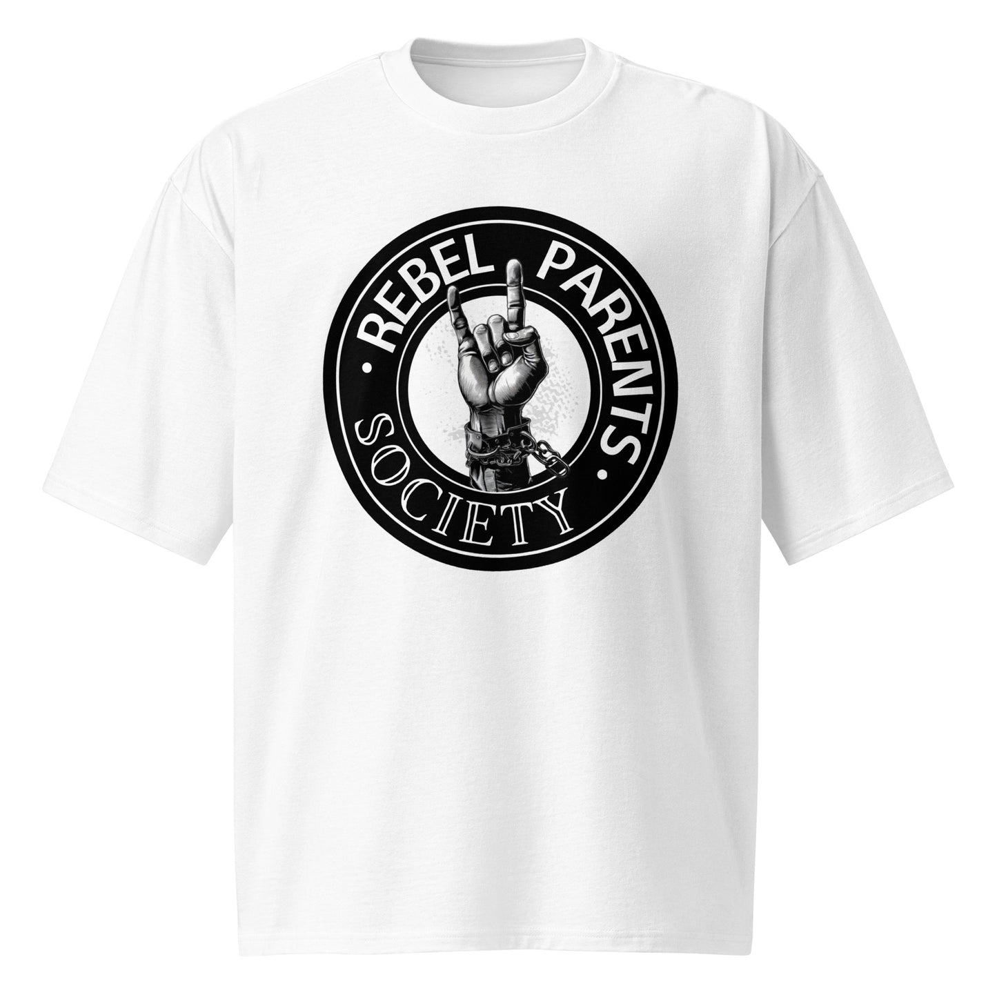Rebel Parent Society Men's RPS Logo Oversized T-Shirt, White, Front Side