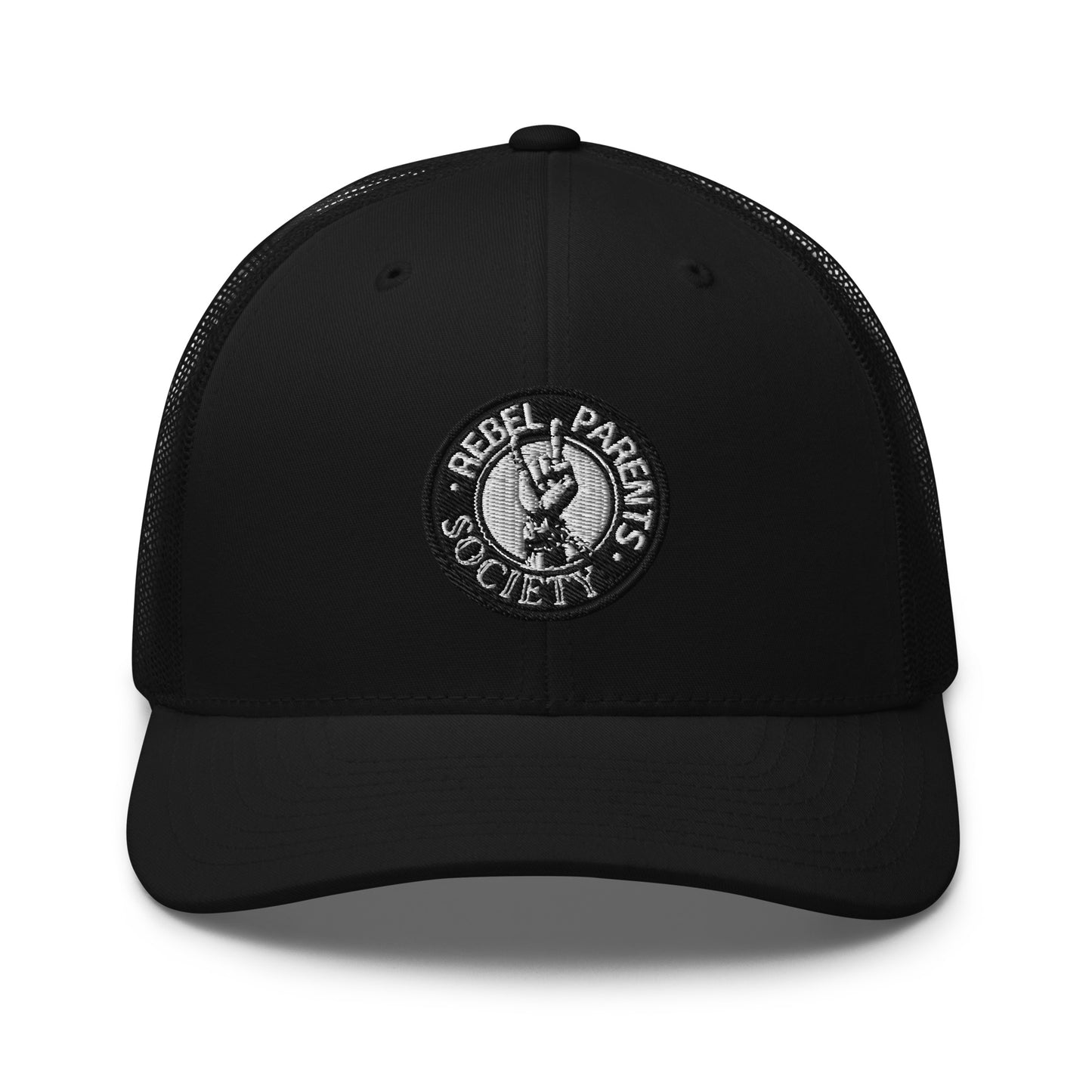 Rebel Parent Society Logo Trucker Hat, Black, Front Side