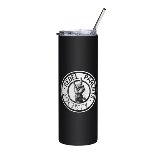 Rebel Parent Society RPS Logo Stainless Steel Tumbler, Black Front Side
