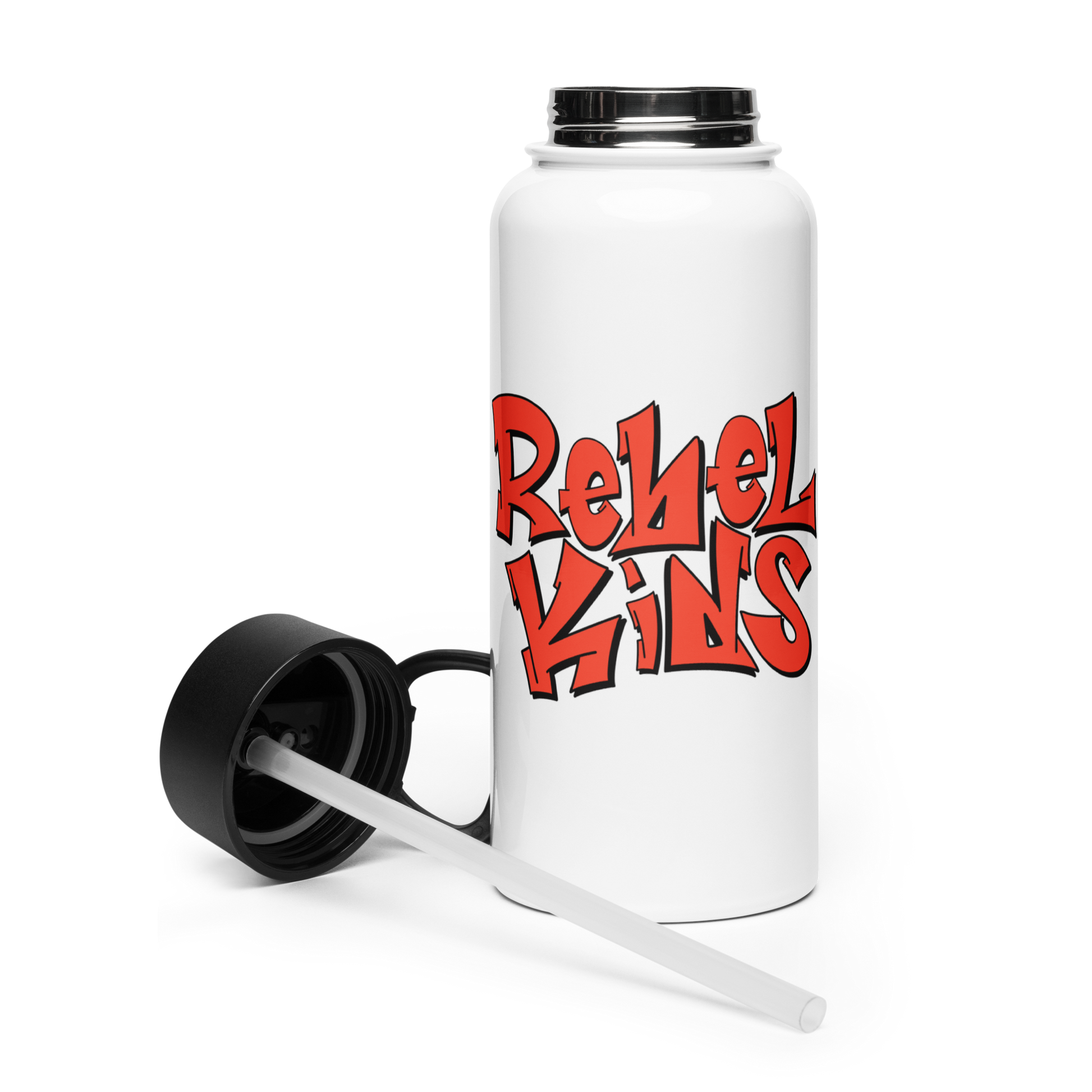 Rebel Parent Society Rebel Kids Water Bottle, White, Front Side