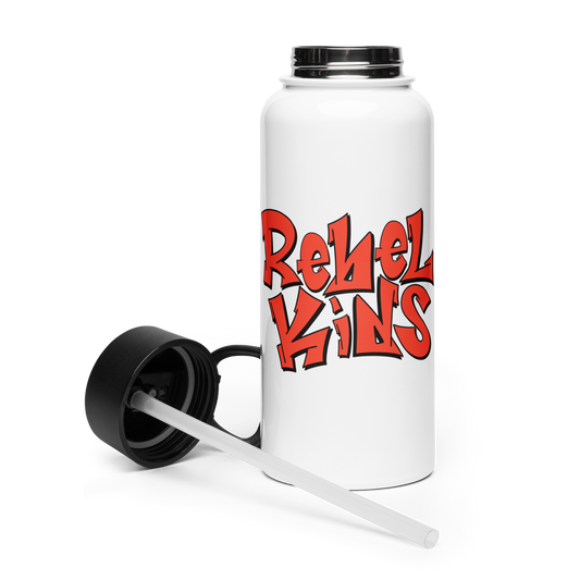 Rebel Parent Society Rebel Kids Water Bottle, White, Front Side