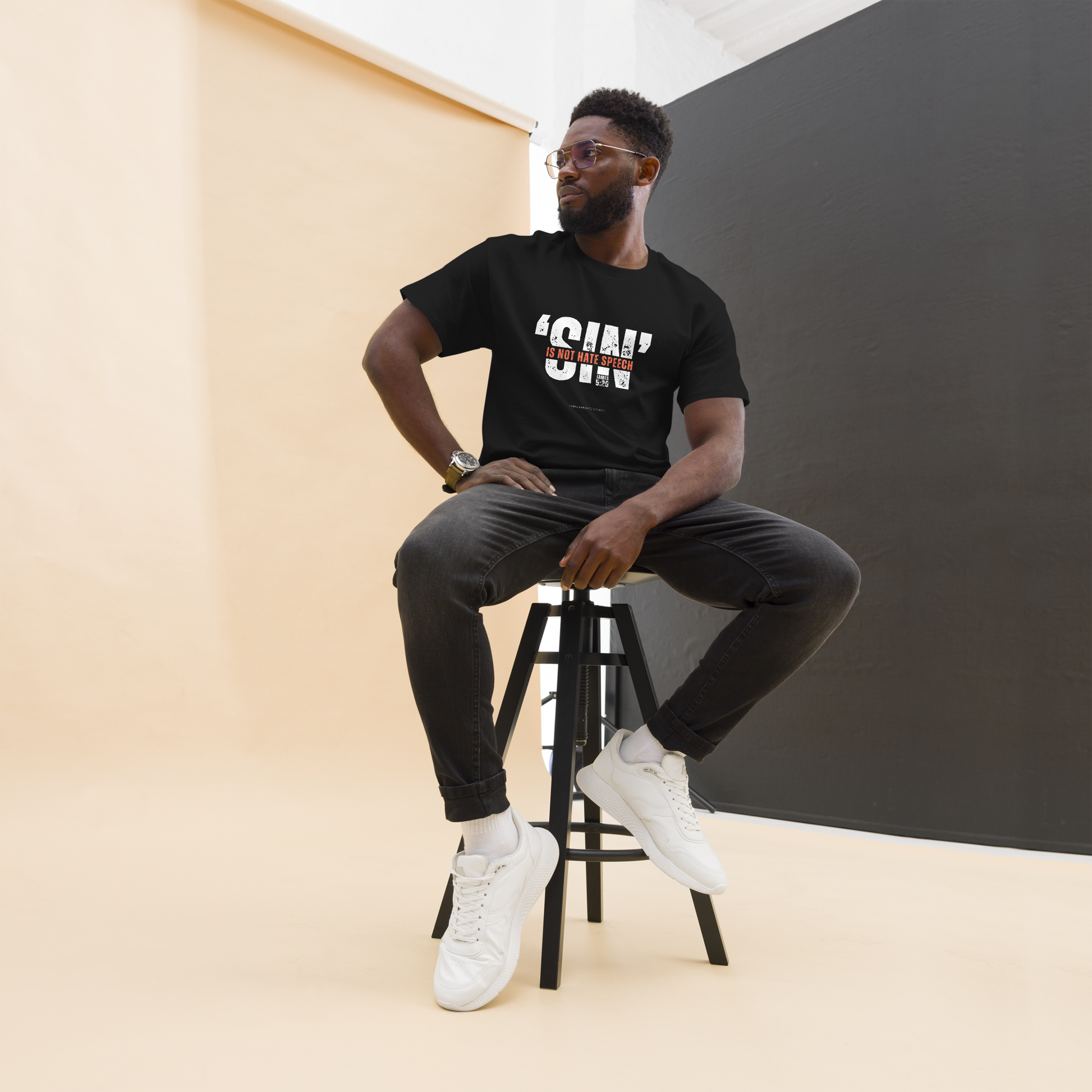 Rebel Parent Society Men's Sin Is Not Hate Speech T-Shirt, Black, Front Side, Model 2
