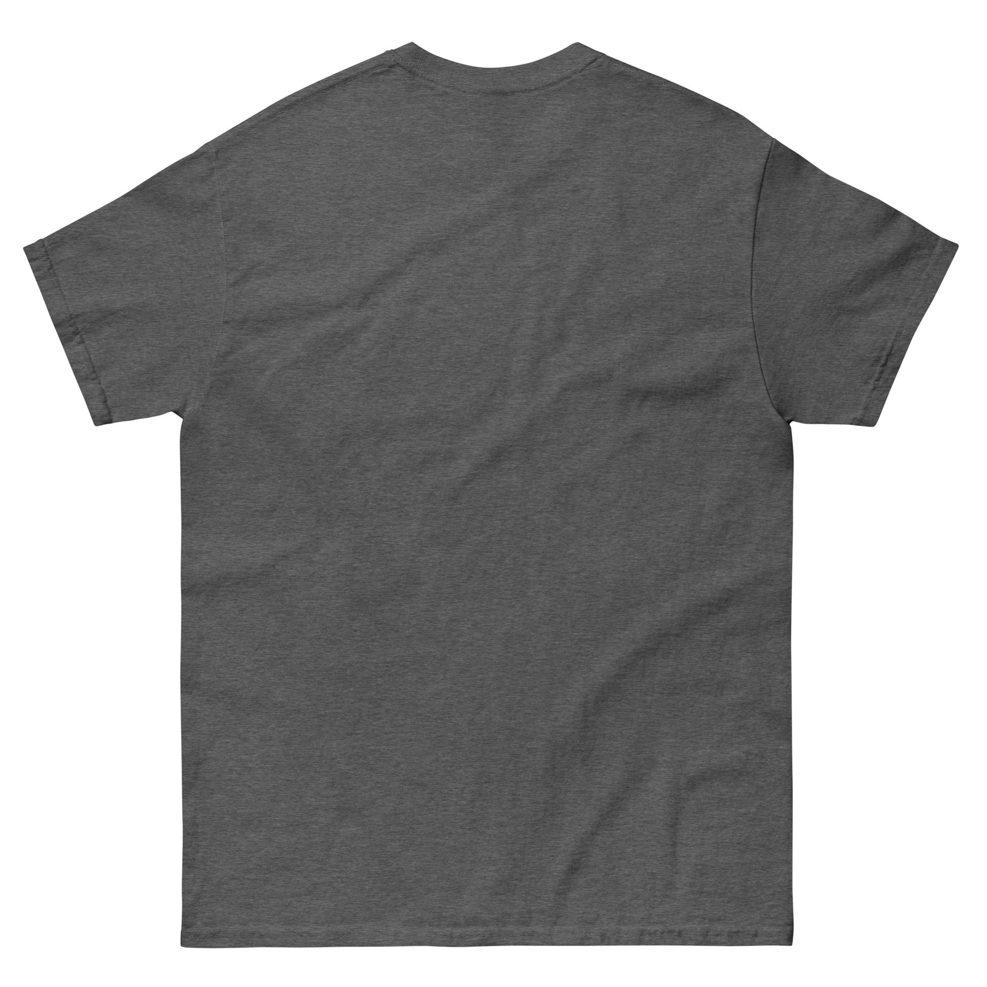 t-shirt with bold distressed text that reads, "If the world applauds, you’re probably doing it wrong," in black and red lettering. Empty Back, Dark Heather