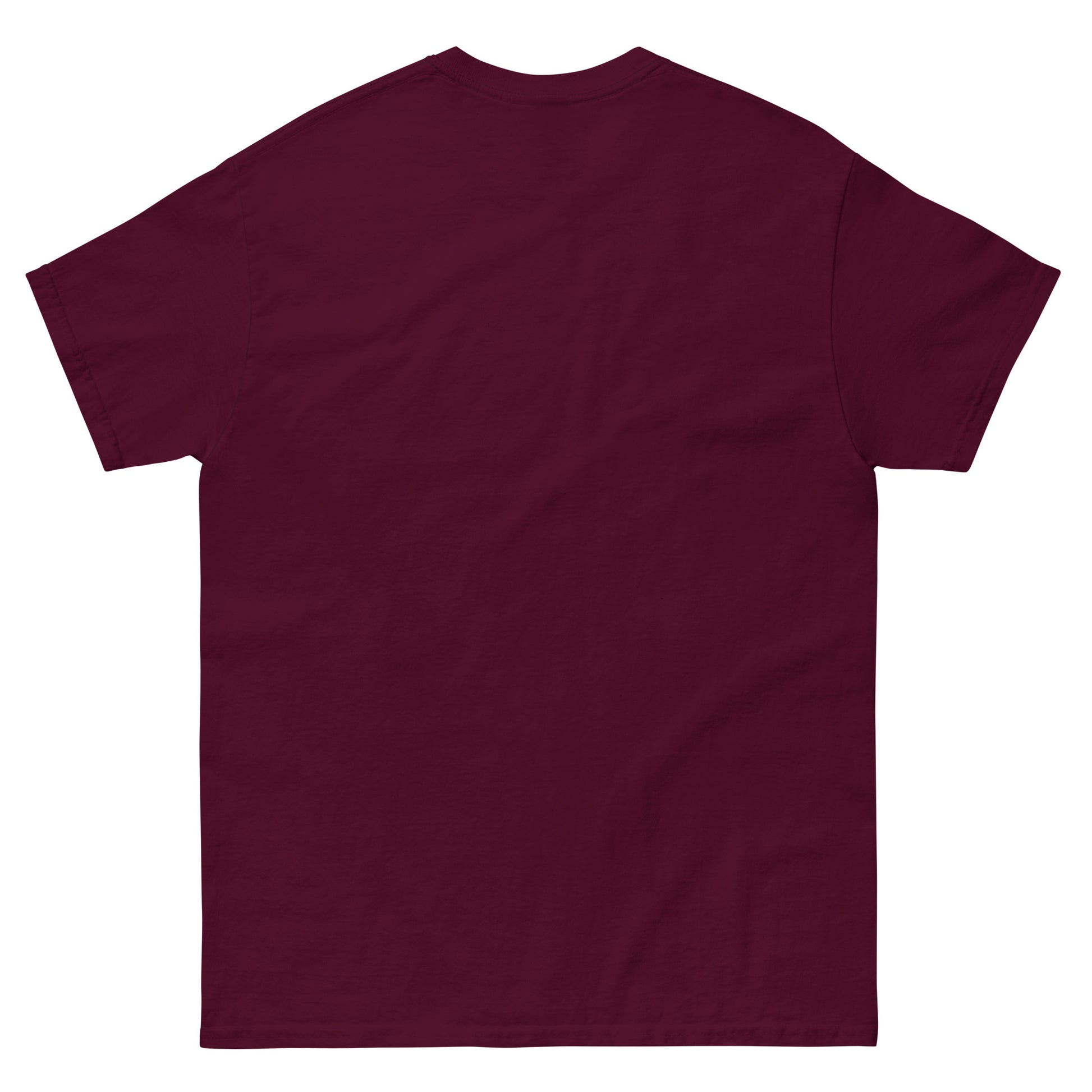 Back empty, Maroon t-shirt with bold gold text reading “He trains my hands for war and my heart for worship – Psalm 144:1,” Christian faith apparel.