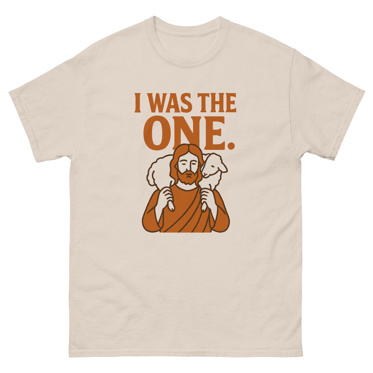 RPS, Jesus carrying a lamb over his shoulders, Title I was The One, Orange print, front side, natural color