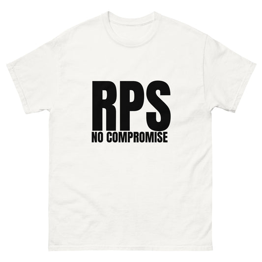 Rebel Parent Society Men's RPS No Compromise T-Shirt, White, Front Side