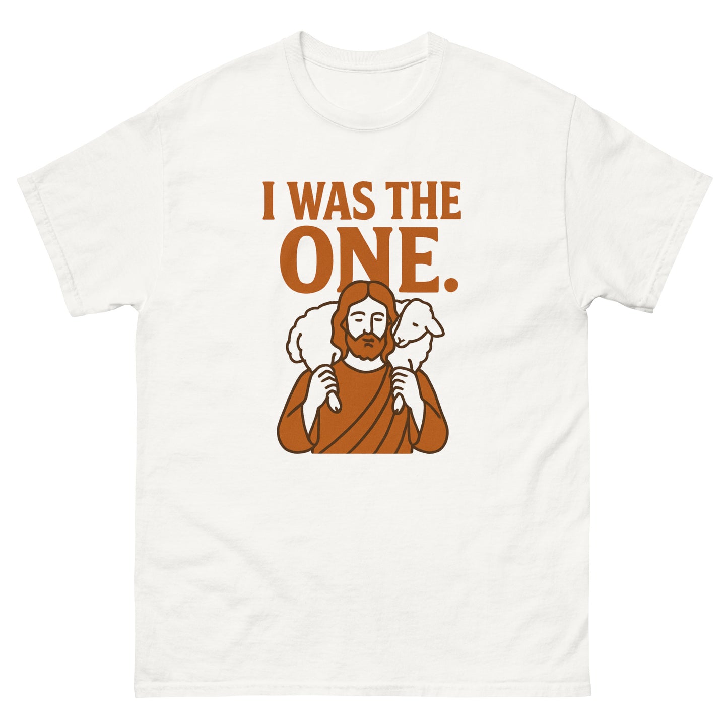 RPS, Jesus carrying a lamb over his shoulders, Title I was The One, Orange print, front side, white color