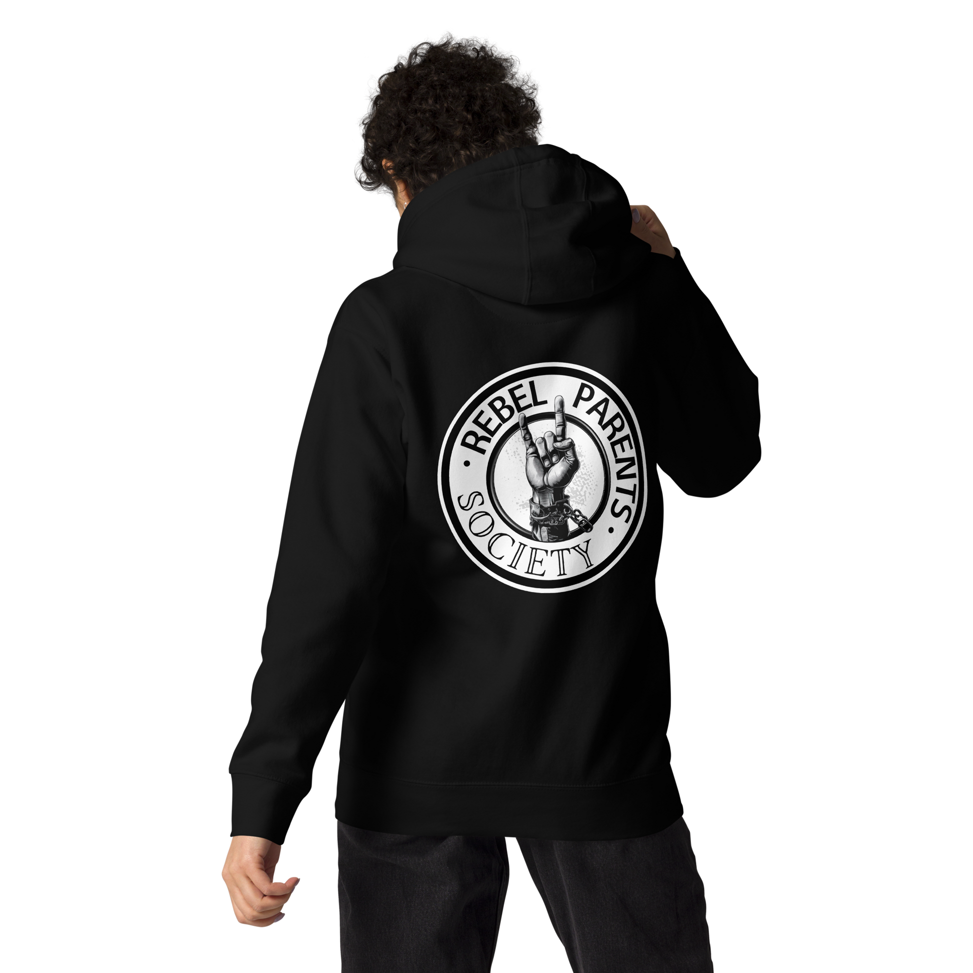 Rebel Parent Society RPS No Compromse Hoodie, Black, Back Side, Female Model